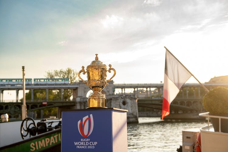 The Webb Ellis Cup in Paris, one year before Rugby World Cup 2023 kicks-off in France. (Photo: World Rugby / Getty Images)