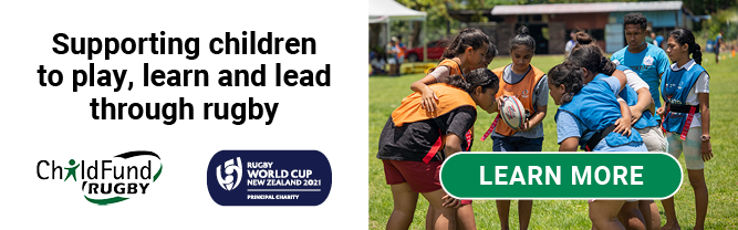 RWC2021 Charity Partner ChildFund RUGBY home page learn more banner
